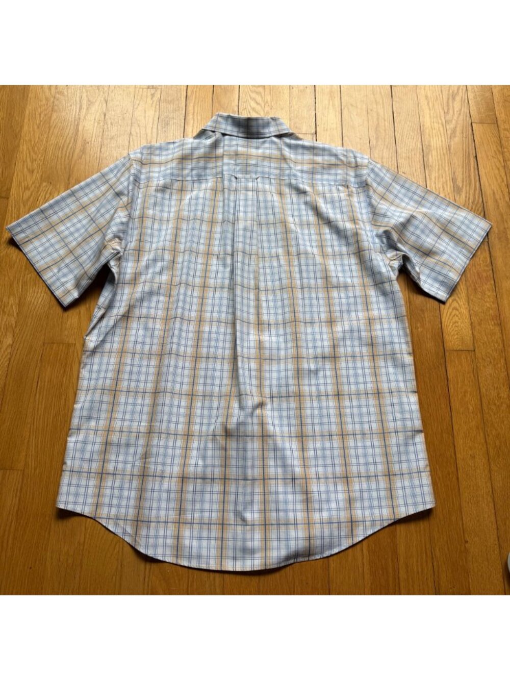 Nordstrom Size L Blue & Tan Plaid Wrinkle-Free Cotton Blend Button-Down Shirt - Picture 12 of 13